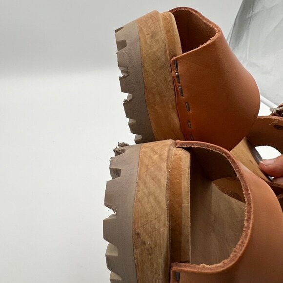 Free People Mia 1976 Swedish Leather Wooden Platform Clogs Luggage Size 36 5.5 - Picture 12 of 16